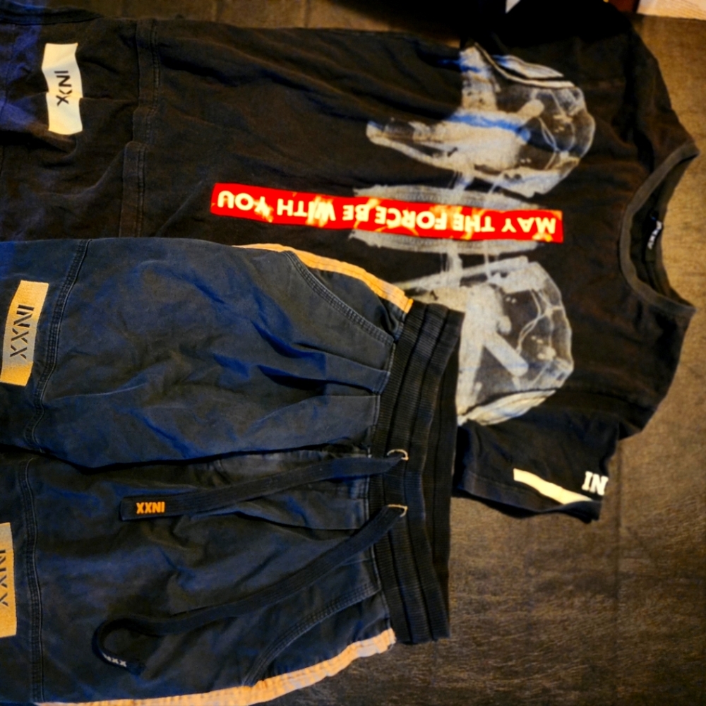 Rare INXX Master Series Particle Force Black  Track Pants & oversized shirt